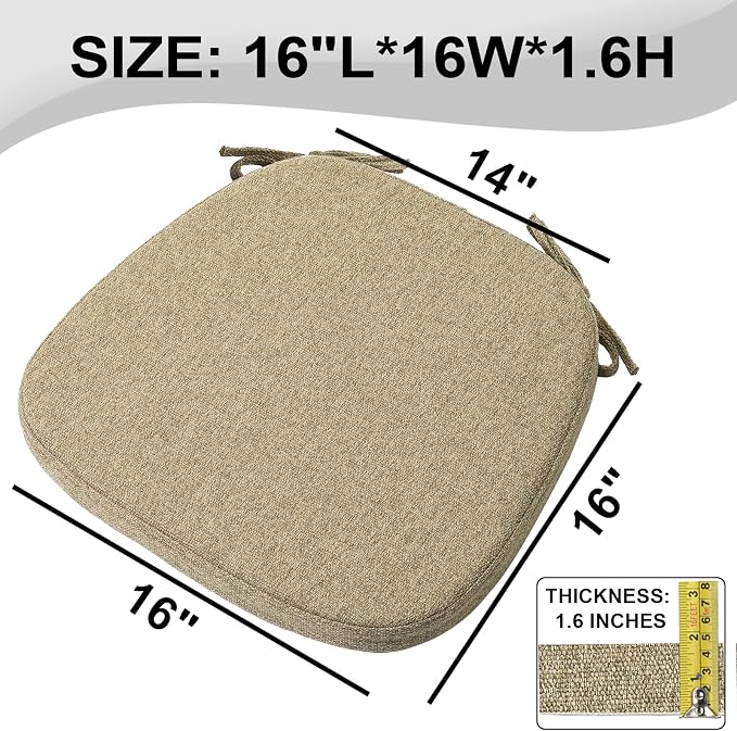 SINOSSO 4 Pack Memory Foam Chair Cushions for Dining Chairs, Friendly Woven Fabric 16" U-Shape Comfortable Kitchen Chair Pads, Removable Slip Resistant Seat Cushions (Set of 4, Linen)