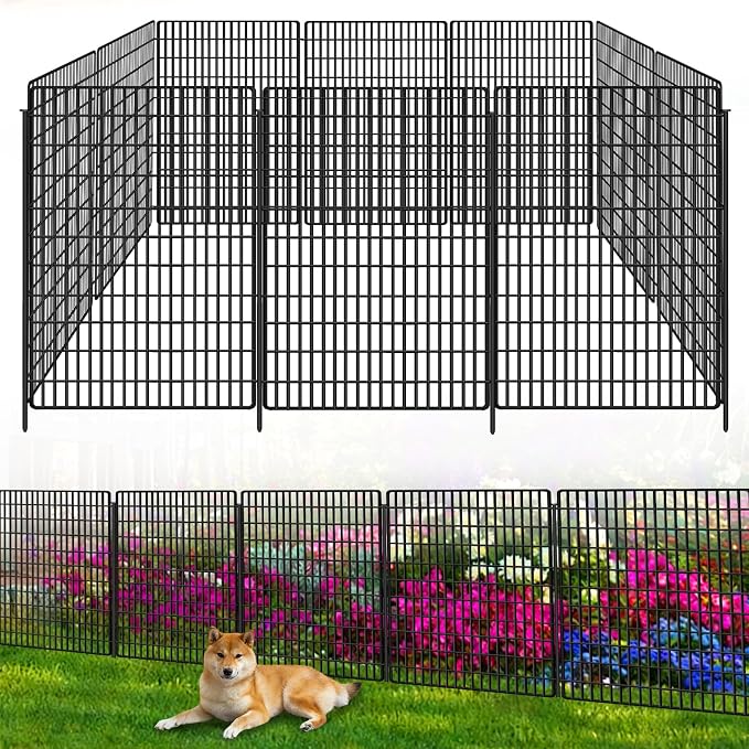 ULIOK 10 Panels No Dig Decorative Garden Fences, Dog Fence Outdoor for Yard, 36in(H) x 25.2 ft(W) Tall Animal Barrier Fence Panels, Rustproof Ground Stakes Temporary Wire Screen for Yard, Patio