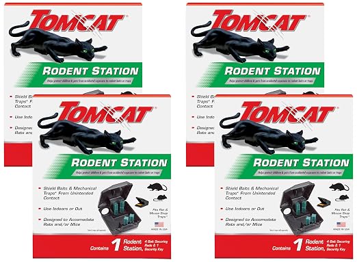 Tomcat Rodent Station, Includes 1 Rodent Station with 4 Bait-Securing Rods and 1 Security Key - Fits Rat or Mouse Sized Traps (Baits & Traps Sold Separately), Use Indoors or Outdoors (Pack of 4)