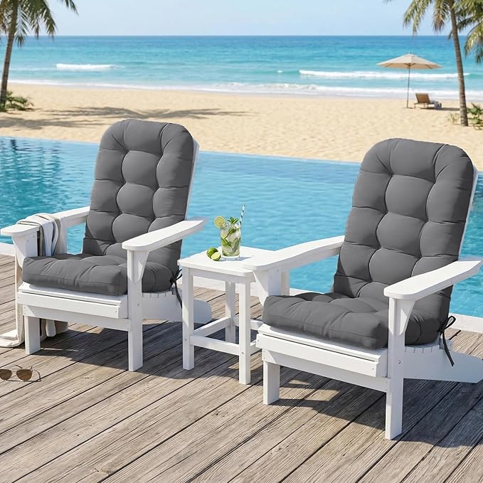 COOS BAY High Back Adirondack Chair Cushions for Outdoor Furniture, 49x20x5 in Water-Resistant Thick Tufted Patio Chair Cushions with Secure Straps, Set of 2, Gray