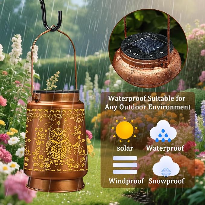 Owl Solar Lanterns Outdoor Waterproof, Gifts for Women Owl Lovers Hanging Solar Lights for Outside, Decorative Light for Garden Patio Porch Yard Decor