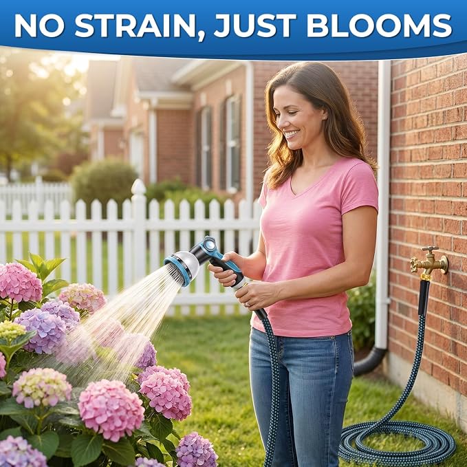 Non-Expandable Garden Hose – Ultra Lightweight & Leak-Proof Kink-Free Water Hose with 10-Function Spray Nozzle – Wear-Resistant Hybrid Hose for Yard, Lawn, Car Wash & Outdoor Use – 50 ft