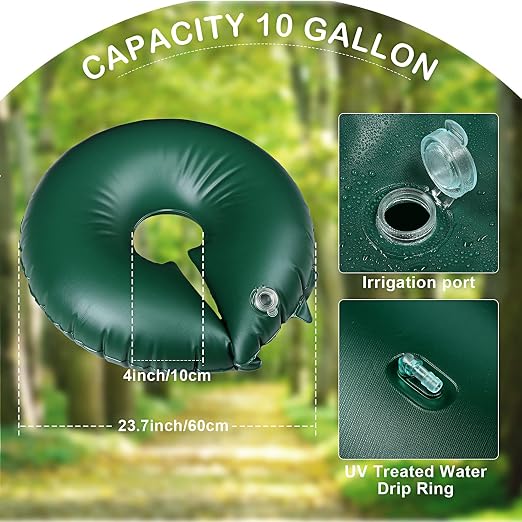 TaoBary 4 Pcs 10 Gallon Tree Watering Ring Bag Slow Release Watering Bag Deep Root Automatic Drip System PVC Drip Irrigation Pouch Donuts for Newly Planted Multi Trunk Trees Shrubs (Green)