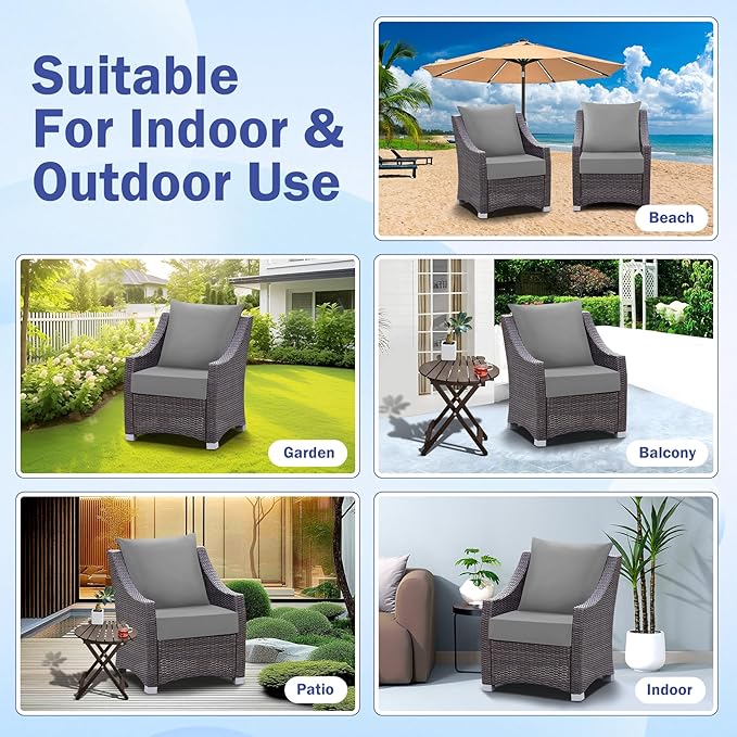 IASEAHK Outdoor Seat Cushion Set, Waterproof & Fade Resistant Patio Chair Cushions, Outdoors Cushion for Patio Furniture, 24 x 24 x 4 Inch, Outdoor Couch Cushions with Handle and Ties, Grey