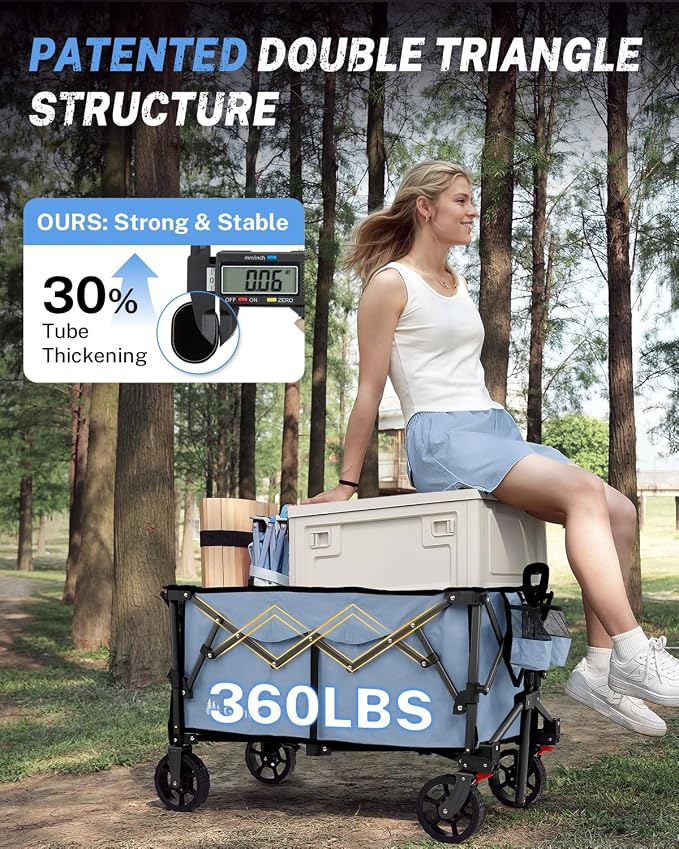 Gonex 38''L Collapsible Foldable Wagon Cart with 360lbs Weight Capacity,220L Folding Utility Garden Cart with Detachable Wheels for Grocery Sports Shopping Camping - Blue