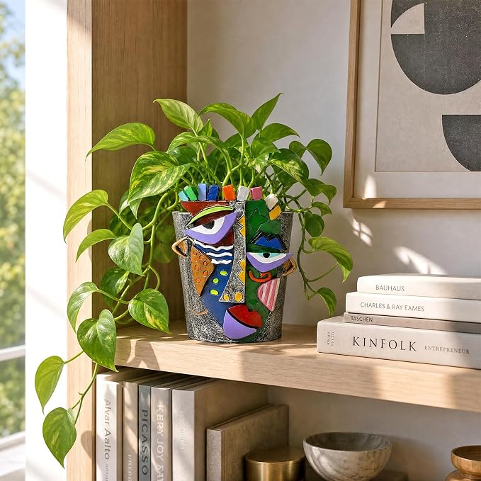 Mrlikale Abstract Face Planter Pots with Drainage Hole for Indoor Plants | 4.7 Inch Hand-Painted Funny Face Flower Pot for Succulents, Shelves, Desks, and Modern Home Decor