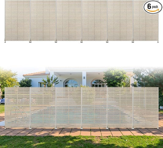 Privacy Screen Outdoor 72" Hx47 W Freestanding Privacy Panel with Stand, HDPE Decorative Privacy Fence with Sandblasting Louver Pattern, Patio Divider Screen, Privacy Screens for Outside