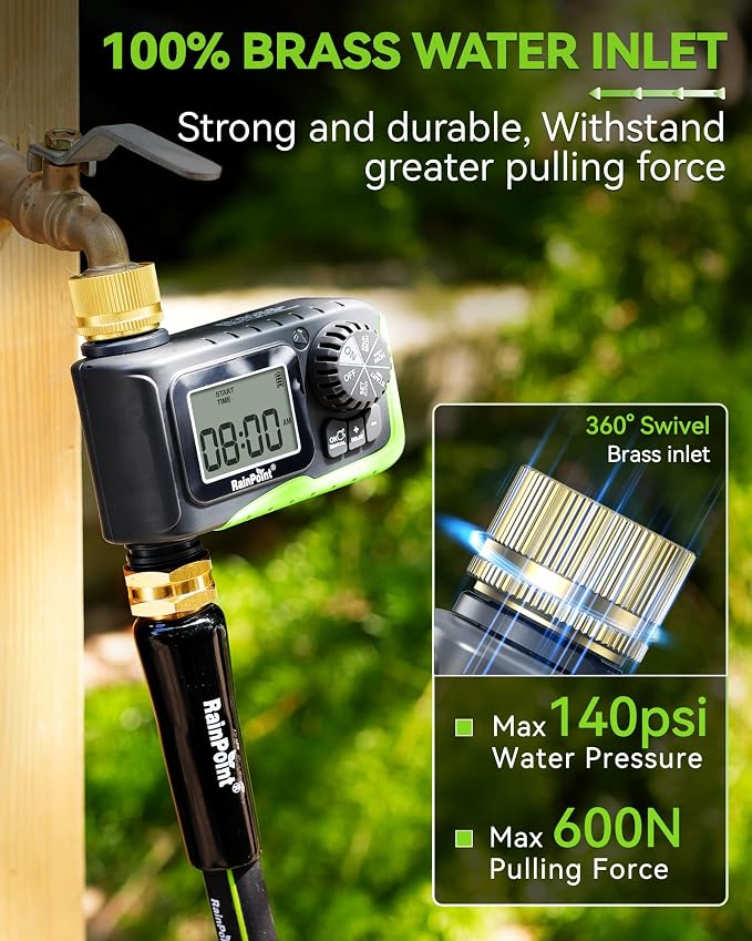 RAINPOINT Sprinkler Timer, Brass Inlet Water Timer for Garden Hose, Garden Hose Controller for Watering, Irrigation with Manual Watering/Rain Delay for Outdoor Lawn & Yard