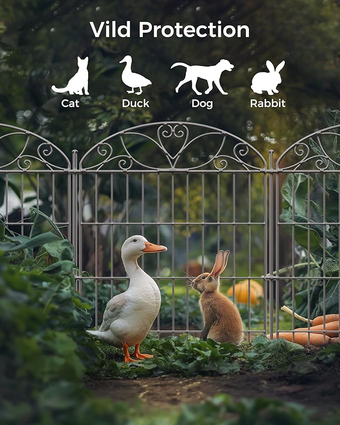 5 Panels No Dig Decorative Outdoor Garden Fence with Gate, 40 in(H) X 11.8 ft(L) Animal Barrier Fencing, Rustproof Portable Fence, Temporary Dog Fence Outdoor for Yard, Outside, Backyard