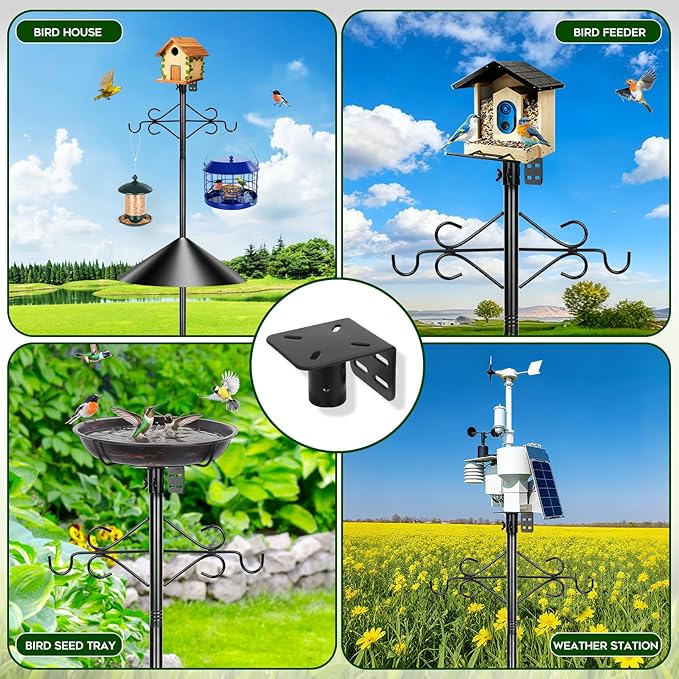 Gbekery 89 inch Double Hooks Heavy Duty Bird Feeder Pole with Squirrel Baffle for Outdoors,5-Prong Base Adjustable Bird House Pole for Smart Camera Birdfeeder,Bluebird House