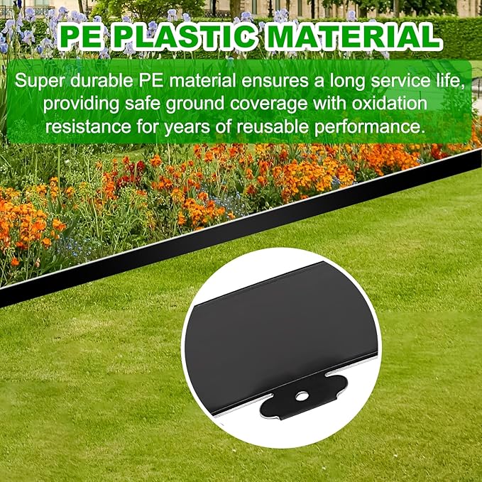 JERIA 4 Inch Tall 66 FT Garden Edging Kit with 90pcs Spikes, Plastic Edging for Landscaping