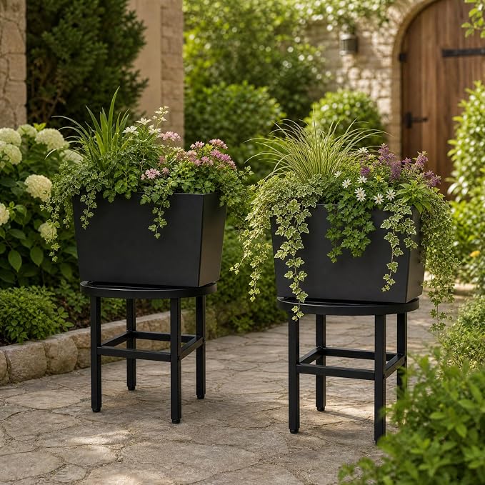 Plant Stand Indoor Outdoor,13 Inch Tall Metal Plant Stands Riser,Heavy Duty Wrought Iron Pedestal Holders for Large Flower Pot,Outside Rust-Proof Black Flower Display Shelf for Patio,1-Pack