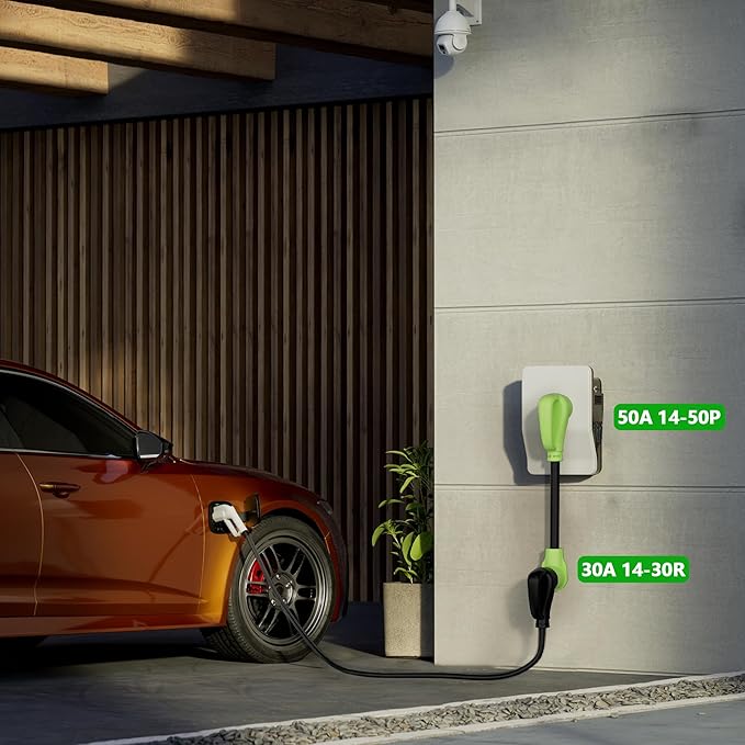 4 Prong 50 Amp to 30 Amp EV Dryer Charger Adapter Cord, Compatible with EV and Dryer Use, STW, 10AWG, for Level 2 EV and Dryer Plug Conversion, NEMA 14-50P to 14-30R, 125V/250V, 1FT, Green