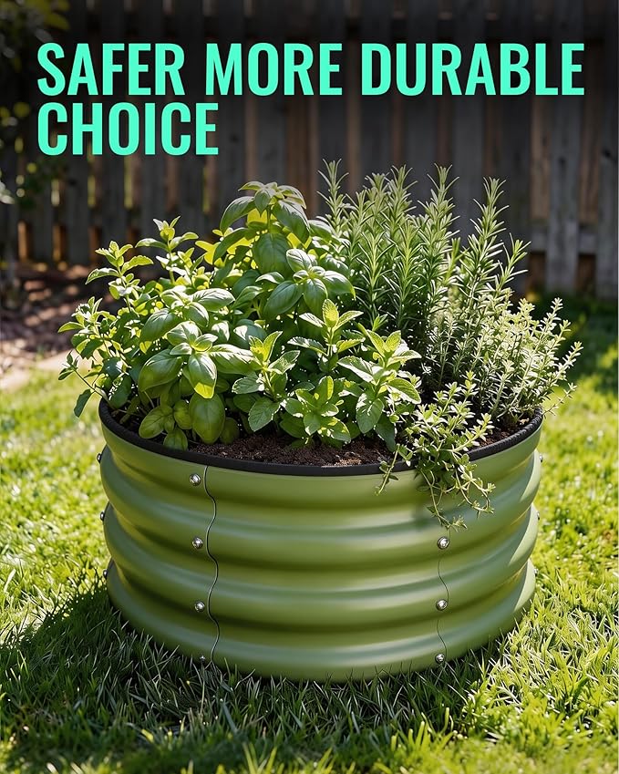 ZXZYHFTY Raised Garden Bed, 0.6 mm Galvanized Steel Round Planter Box with Open Bottom, Green, 2 x 2 x 1 FT, 1 Pack