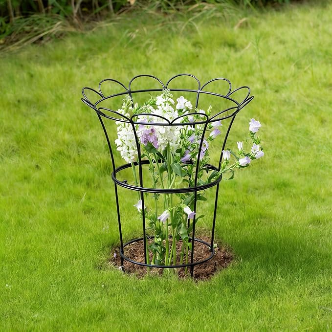 Heavy Duty Peony Cage and Supports - 26" Cast Iron Plant Support for Outdoor Plants, Perfect for Roses and Climbing Vines, Durable Rust-Resistant Design, Quick Assembly Flower Ring Stakes
