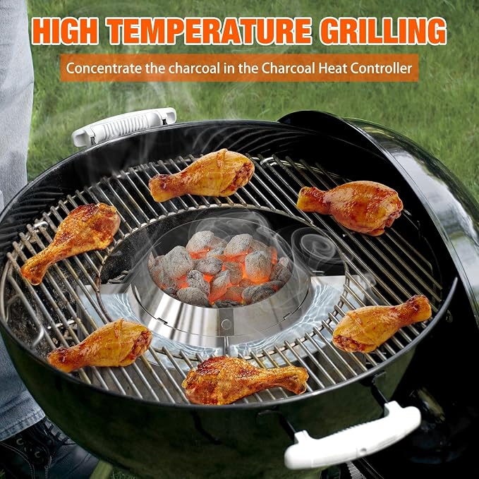 onlyfire Charcoal Ash Basket with Diffuser Ring & Water Reservoirs - Heavy Duty Stainless Steel Charcoal Holder for Weber 22" & 26" Kettle Grills, Accessories for Snake Method, Slow Roasting