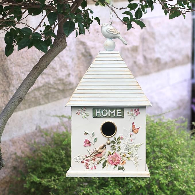 Vintage Hanging Birdhouses for Outdoors Metal Bird Houses for Outside Unique Bird Nest for Bluebird Wren Chickadee Sparrow Bird Nest Box for Garden Patio