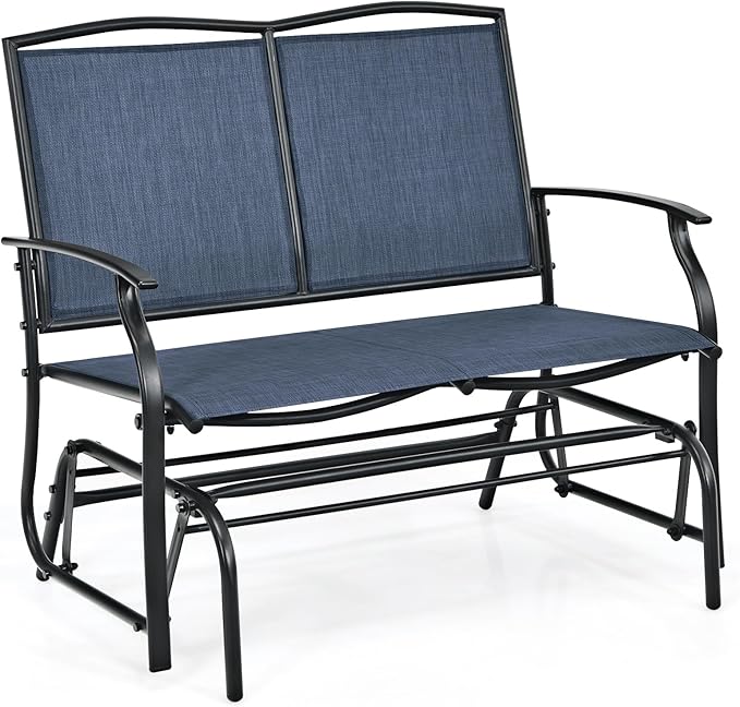 Giantex Outdoor Glider Bench, Patio Glider Bench for Outside, Steel Frame, 400 Lbs Capacity, Ergonomic Swing Rocking Chair Loveseat, 2-Person Porch Swing Rocker for Backyard, Lawn, Balcony, Dark Blue