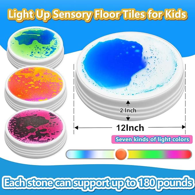 Onyoloy Stepping Stones for Kids - Light Up Liquid Stepping Stones with 7 Color LED, Non-Slip Sensory Balance Toys for Toddlers Ages 3-5, Indoor Outdoor Fitness Toys for Birthday