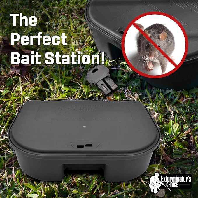 Exterminators Choice Compact Mouse Bait Station - Compact Outdoor Mouse Bait Box - Lockable Design with Key - Versatile Indoor & Outdoor Use - Pack of 12, Black, 4.75in x 3.5in x 1.25in.
