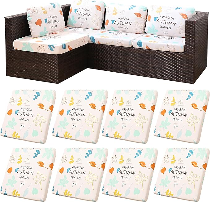 BIETYONE 8Pcs Stretch Patio Cushion Covers,Outdoor Couch Covers Replacement,Outdoor Couch & Sofa Slipcovers,for Patio Furniture Cushion Covers,Washable Reusable urniture Protector(Chrysanthemum,8PCS)