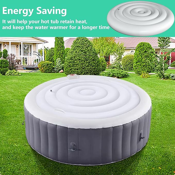 4.5 Ft Inflatable Hot Tub Cover - Energy Saving Lid for Round Hot Tub - Foldable Protective Rain Overflow Cover for Outdoor Inflatable Hot Tubs