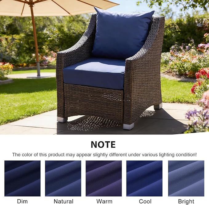 Outdoor Deep Seat Cushion Set, 24x24 Inch Water-Resistant & Fade-Resistant Outdoor Chair Cushions, Patio Furniture Cushions with Removable Cover for Patio Chair, Sofa,Navy Blue (Set of 1)