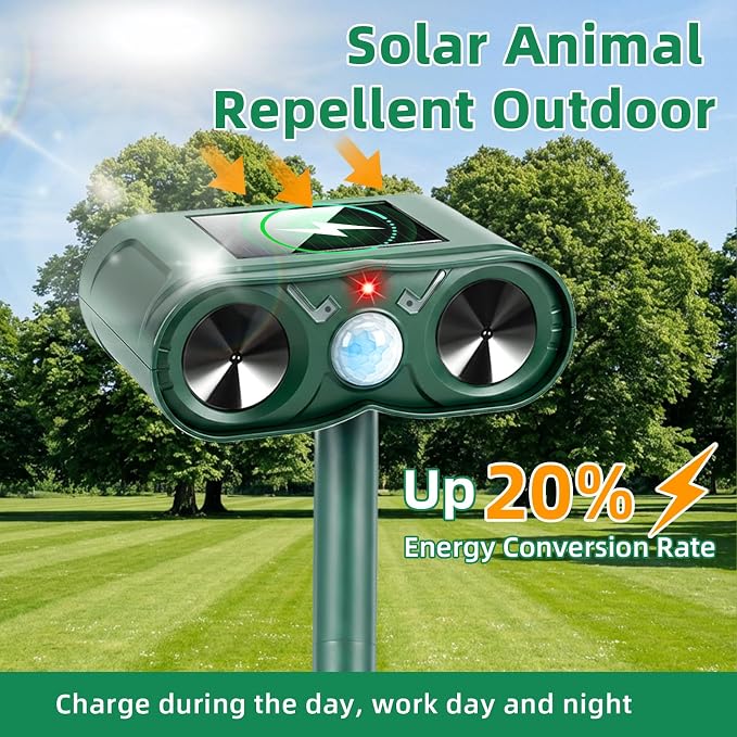 2026 New Solar Ultrasonic Animal Repeller Sonic Deer Repellent Devices -4 Pack Waterproof Motion Sensor Animal Deterrent Devices Outdoor Cat, Rabbit, Skunk,Squirrel,Racoon Repellent for Yard Garden