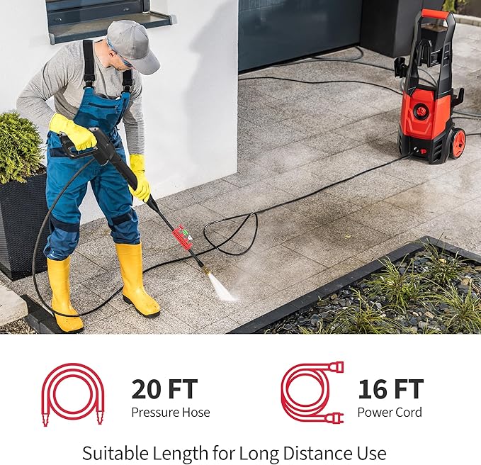 Electric Pressure Washer, 2.5 GPM Power Washer with 4 Quick Connect Nozzles & Foam Cannon, Portable High Pressure Washer Cleaning Machine for Cars Fences Driveways Patios