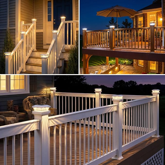 Mlambert 4x4 Solar Post Cap Lights Outdoor 12 Pack, Waterproof Solar Fence Light for Wooden/Vinyl Post, 2 Color Outside Deck Patio Porch Decor, White
