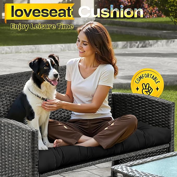 MAGIC ELEPHANT Outdoor Bench Cushion, Memory Foam Loveseat Cushion for Patio Furniture Wicker Chair, Settee Porch Swing Seat Cushion, 44 x 19 Inches (Black)