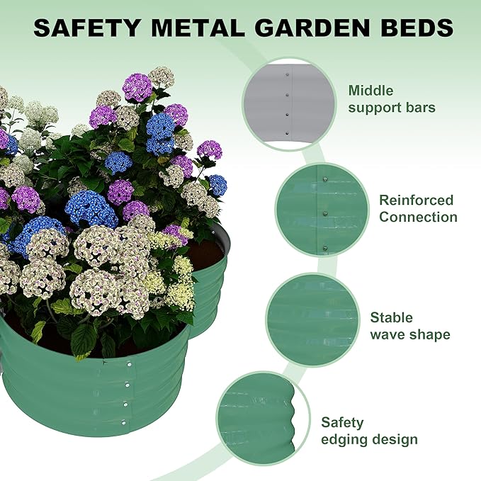2 Pack Galvanized Raised Garden Bed – 4x4x1 ft Raised Beds-Coated Metal Planter Box with Floral Edge, Easy Assembly Rust-Resistant Outdoor/Indoor Garden Box for Vegetables, Flowers, Herbs, Green