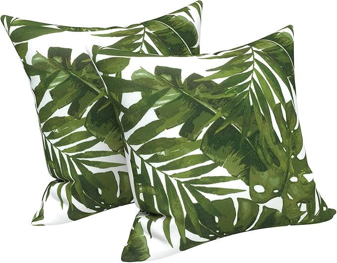 LVTXIII 2 Pack Outdoor Throw Pillow Covers for Patio Furniture, 16x16 Inch Square Pillow Case, Water-Repellent Cushion Covers for Garden, Porch, Sofa, Palm Green