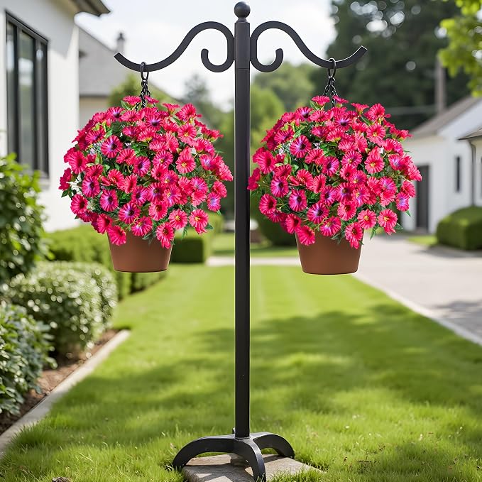 Rose Red Artificial Morning Glory Flowers for Outdoor Planters, Premium UV Resistant Silk Faux Flowers for Porch, Hanging Basket & Window Box, Summer Garden Decor, No Pot, 13.3 Inch, 8 Bundles