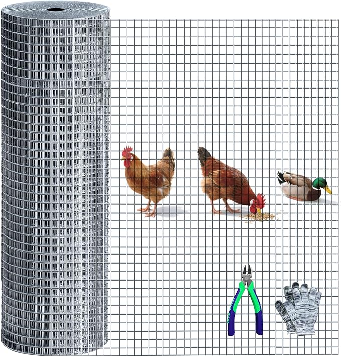 Chicken Wire Fencing Hardware Cloth 1/2 inch 19 Gauge Rust-Resistant Mesh Roll with Snips/Gloves for Chicken Coop/Vegetable/Garden/Plants/Poultry Enclosures/Tree/Gutter Guards 48 inch x 50 ft