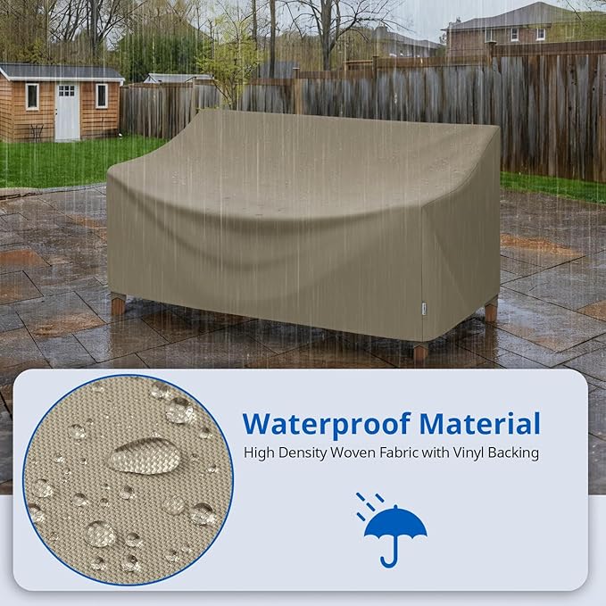 SunPatio Outdoor Sofa Cover 60 Inch, Heavy Duty Waterproof Patio Loveseat Cover 2-Seater, All Weather Protection Outdoor Couch Protector for Patio Furniture, 60" W x 36" D x 30" H, Taupe