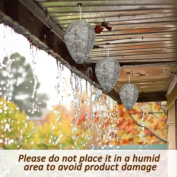 DECYOOL 6 Pack Paper Wasp Nest Decoy Hanging Wasp Nest Stay Away from Wasps Hornets Yellow Jackets(Dark Green)