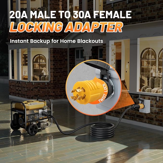 MECMO 20Amp to 30Amp Generator Adapter NEMA L14-20P to L14-30R, 4 Prong Locking 20A L14-20 Plug to 30A L14-30 Twist Lock Receptacle for House Transfer Switch, Power Back Up