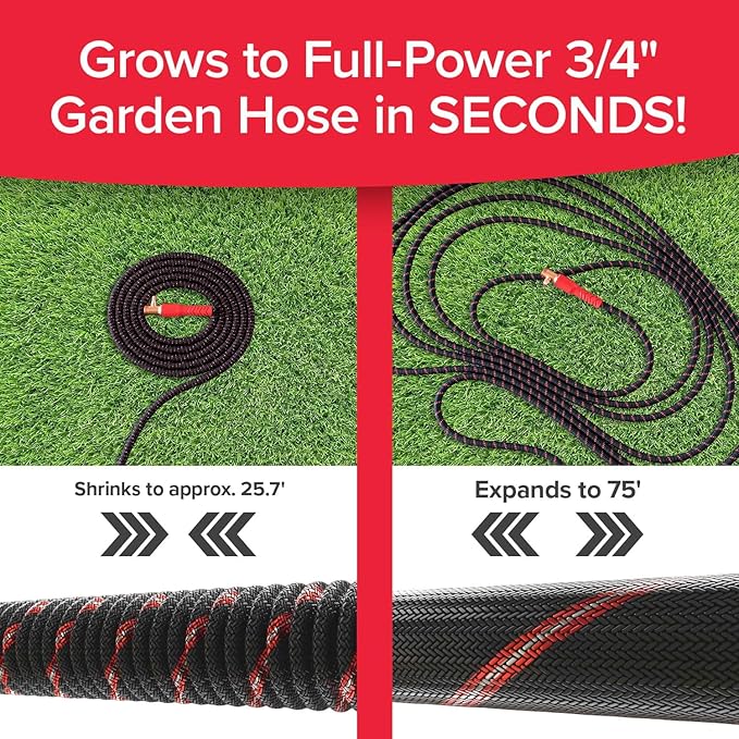 Pocket Hose Ballistic 75 FT Expandable Garden Hose w/Pocket Pivot Swivel Connector, Anti-Burst Sleeve Reinforced with Bulletproof Fiber, Lightweight, No-Kink, Compact, UV-Protected, AS SEEN ON TV