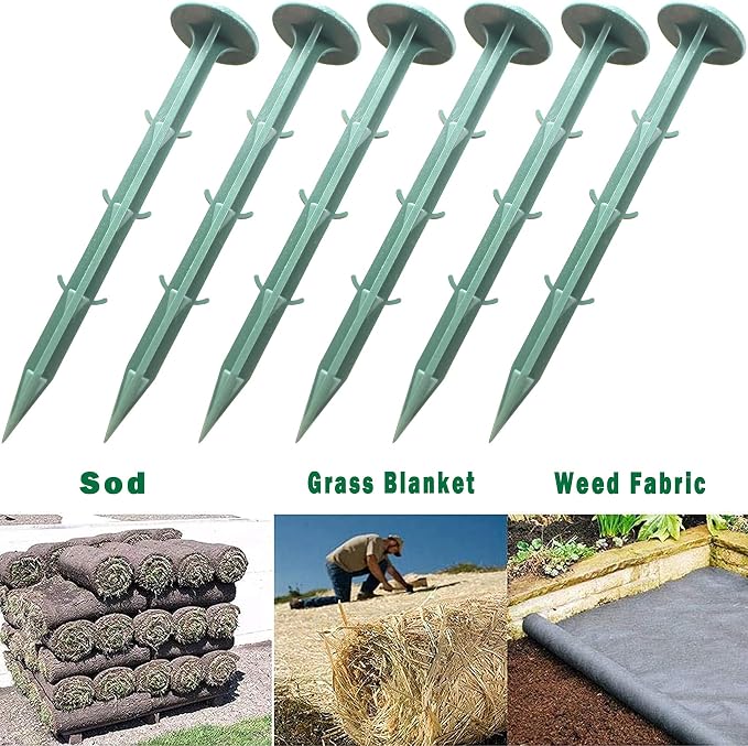 6-Inch Plastic Stakes Sturdy Lawn Nails Anchors Rustproof(100) | Plastic Garden Lawn Nails for Holding Down Landscape Fabric Lawn Edging, Weed Barrier, Tents, Game Nets and Rain Tarps