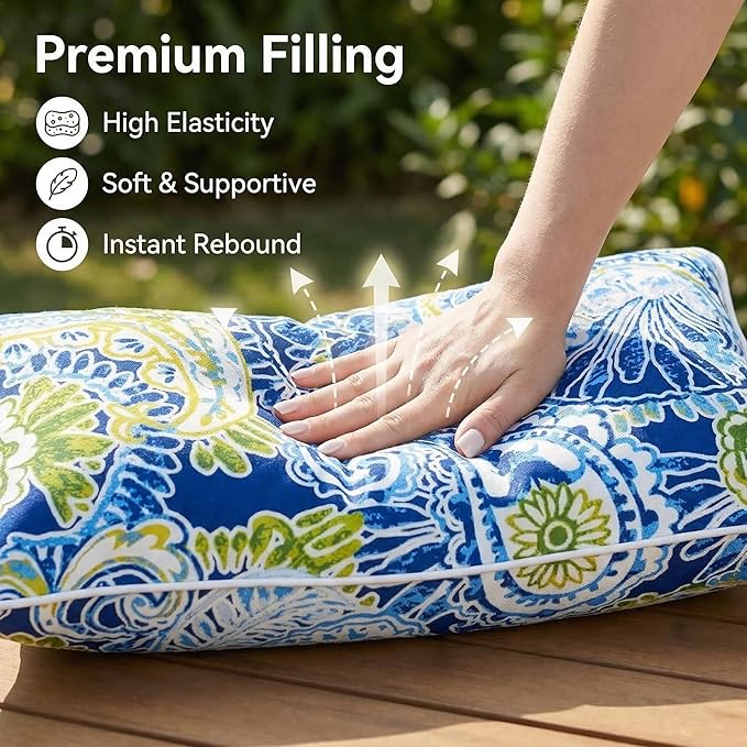 JMGBird Lumbar Support Pillow Set of 2 - Paisley Pattern Water-Repellent Cushions with Insert for Office Chair, Car Seat, Outdoor Furniture, 12x20 Inch