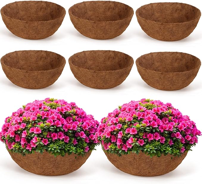 Gerrii 8 Pcs 16 Inch Coconut Liners for Hanging Baskets Coco Liners for Planters Natural Round Coconut Coco Planter Basket Coir Liner for Hanging Basket Flowers/Vegetables