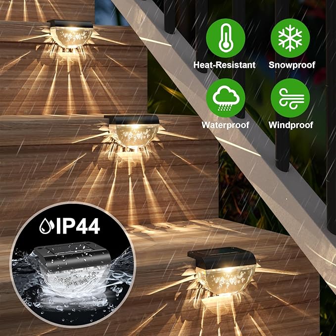 Melunar 8 Pack Solar Deck Lights Outdoor, Solar Step Lights Waterproof for Outside, Yard, Patio, Garden, Pool, Railing, Stairs, Fence (Warm White)