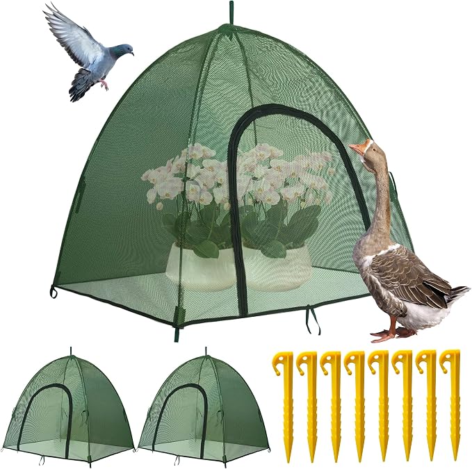 Plant Mesh Cover for Garden Protection - 40" x 40" x 30" Reusable Plant Tent Cage with Zipper & Stakes, Pest Guard Netting for Vegetables, Fruits, Flowers, Small Animals & Poultry 2PCS