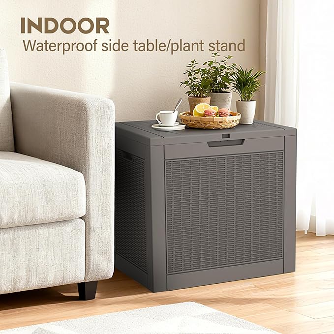 Outdoor Storage Box, 30 Gallon Deck Box with Lockable Lid, Waterproof Resin Storage Bin for Patio Furniture, Garden Tools, Cushions, Grey