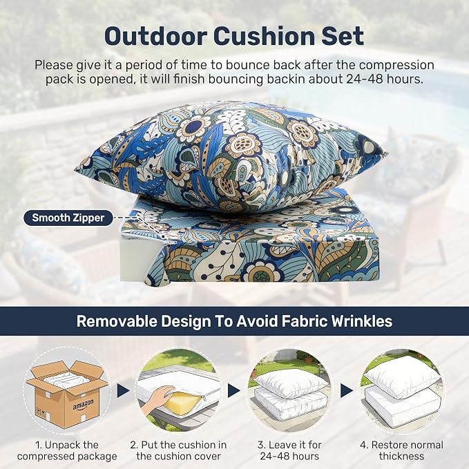 UNIKOME Outdoor Seat Cushions 22 X 22 Inch - Water-Resistant & Fade Resistant, Removable Cover Patio Furniture Cushions for Chair, Sofa, Couch, Wicker, Sun Flower