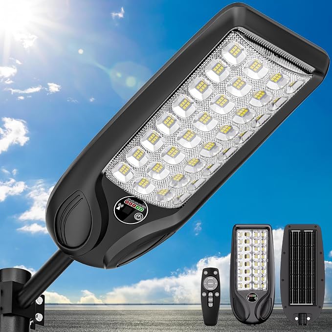MMKT Solar Lights Outdoor, 12000W 3 Colors Commercial Solar Street Light, Solar Parking Lot Lamp,Dusk to Dawn Security Flood Lights with Motion Sensor&Remote Control Switch for Patio,Driveway