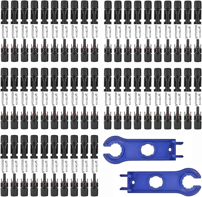 100 PCS Solar Panel Connectors, 50-Pairs+ 2 Spanners Solar Connector IP67 Waterproof 1000V 30A Photovoltaic Connector for Solar Panel System （10AWG）