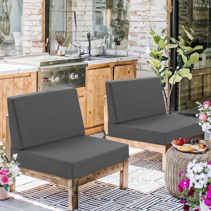 Outdoor Cushions for Patio Furniture, Outdoor Seat and Back Cushion, Waterproof Hampton Bay Deep Seat Replacement Couch Cushions for Garden Lawn, 28.5x28.5 Grey