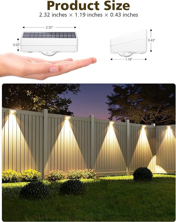 VOLISUN Solar Fence Lights, Fence Lights Solar Powered, IP65 Waterproof LED, 3 Color Temperatures Solar Light for Fence, Yard, Wall, Backyard (12 Pack, White)